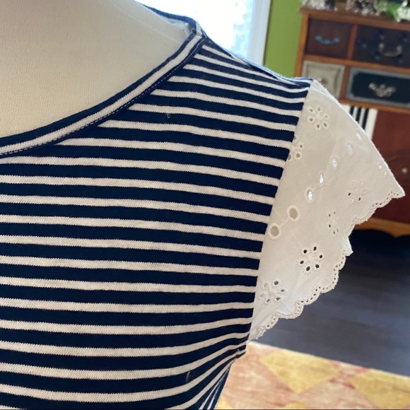 J Crew navy white striped cotton tee cap sleeve xs - Picture 2 of 4